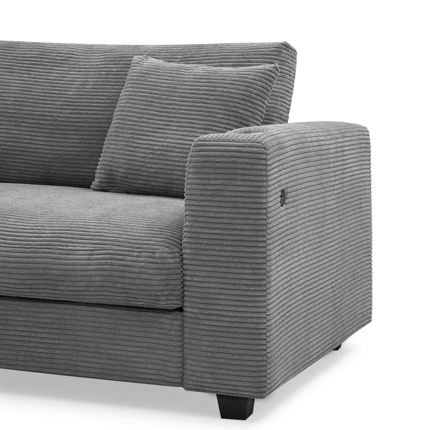 Corduroy Sectional Sofa,L Shaped Cloud Couch With Usb Charging Port,Cup Holder,Deep Seat Sofa Bed With 50 Chaise