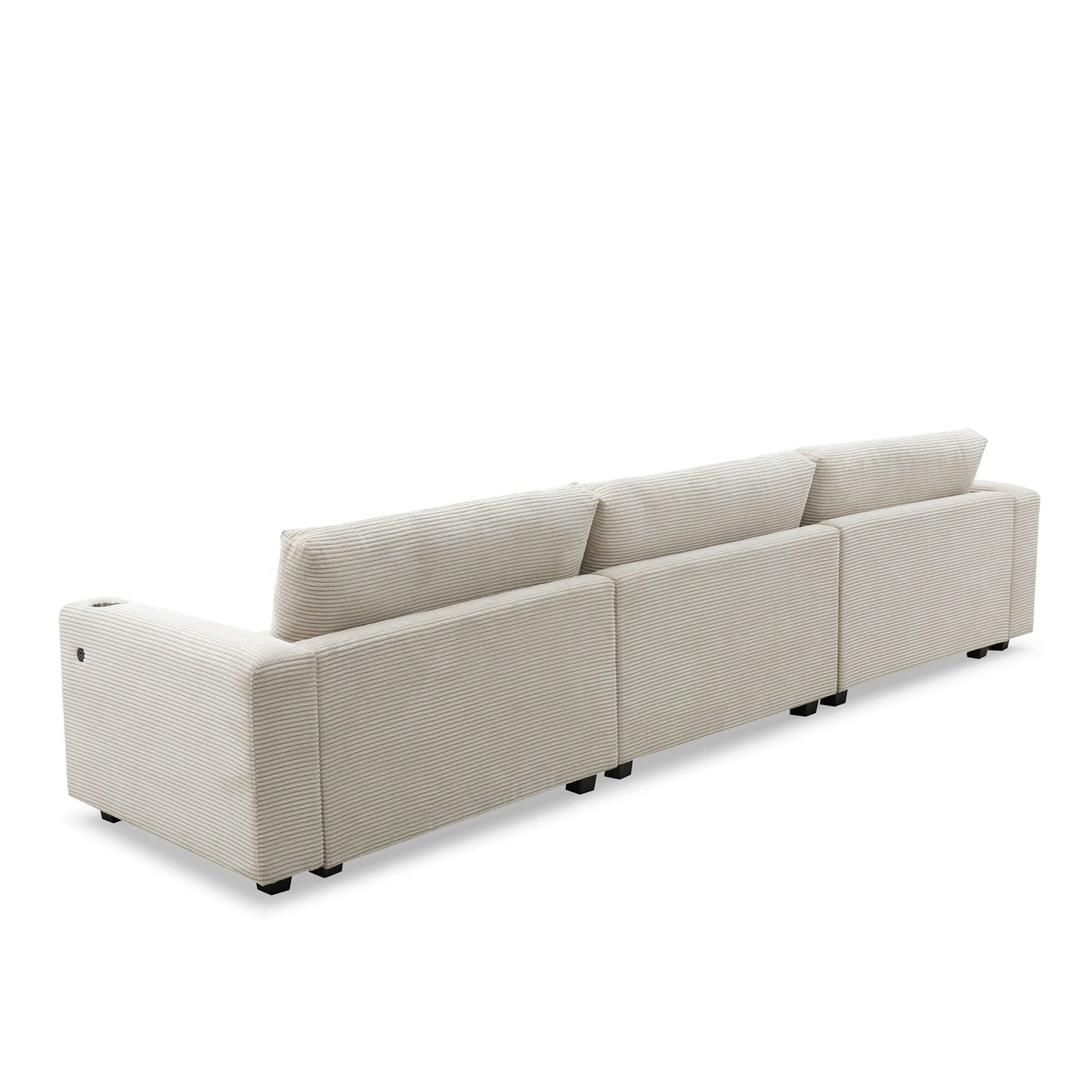 Corduroy Sectional Sofa,L Shaped Cloud Couch With Usb Charging Port,Cup Holder,Deep Seat Sofa Bed With 50 Chaise