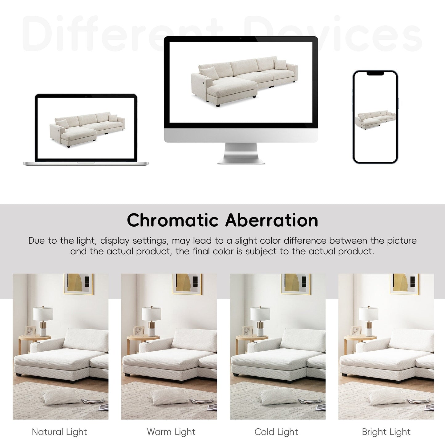 Corduroy Sectional Sofa,L Shaped Cloud Couch With Usb Charging Port,Cup Holder,Deep Seat Sofa Bed With 50 Chaise