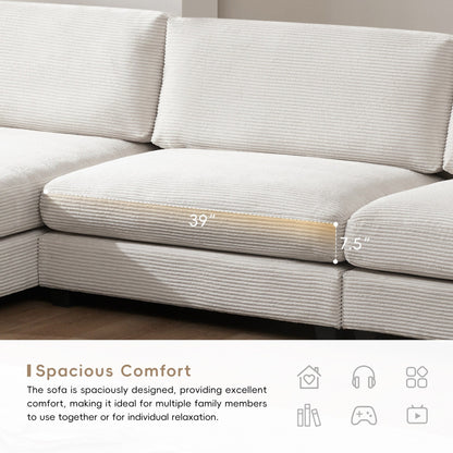 Corduroy Sectional Sofa,L Shaped Cloud Couch With Usb Charging Port,Cup Holder,Deep Seat Sofa Bed With 50 Chaise
