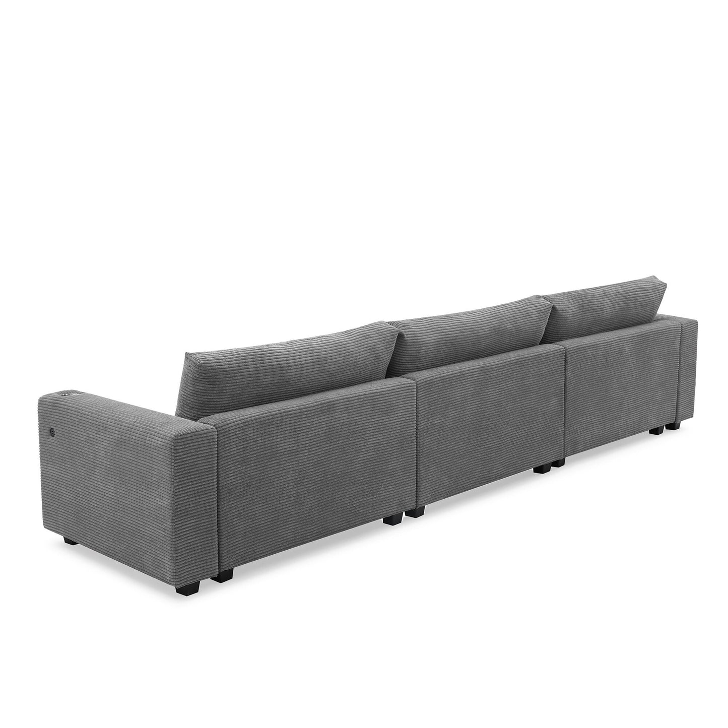 Corduroy Sectional Sofa,L Shaped Cloud Couch With Usb Charging Port,Cup Holder,Deep Seat Sofa Bed With 50 Chaise