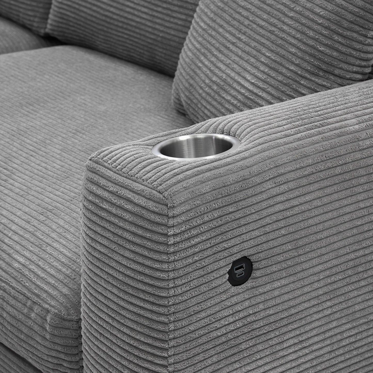 Corduroy Sectional Sofa,L Shaped Cloud Couch With Usb Charging Port,Cup Holder,Deep Seat Sofa Bed With 50 Chaise