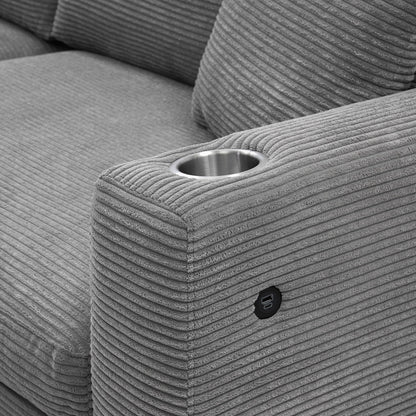 Corduroy Sectional Sofa,L Shaped Cloud Couch With Usb Charging Port,Cup Holder,Deep Seat Sofa Bed With 50 Chaise