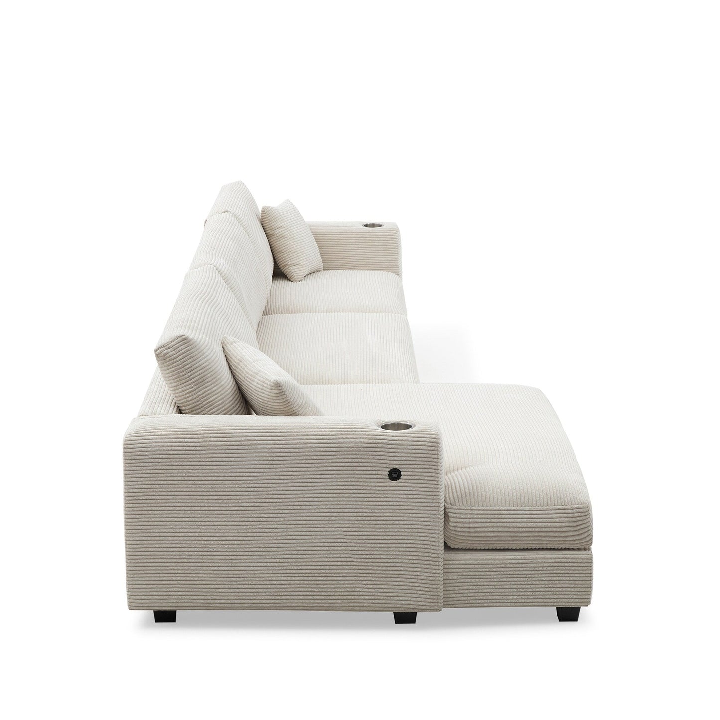 Corduroy Sectional Sofa,L Shaped Cloud Couch With Usb Charging Port,Cup Holder,Deep Seat Sofa Bed With 50 Chaise