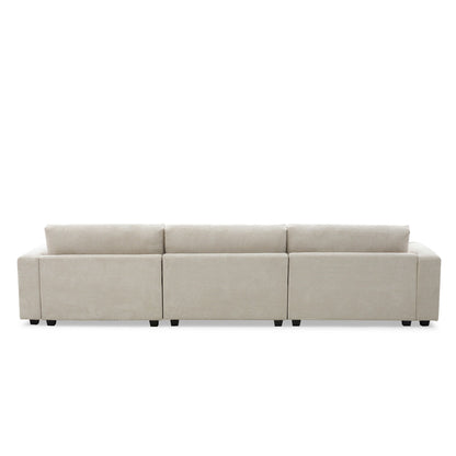 Corduroy Sectional Sofa,L Shaped Cloud Couch With Usb Charging Port,Cup Holder,Deep Seat Sofa Bed With 50 Chaise