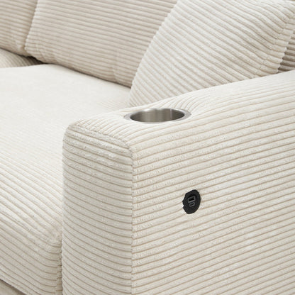 Corduroy Sectional Sofa,L Shaped Cloud Couch With Usb Charging Port,Cup Holder,Deep Seat Sofa Bed With 50 Chaise