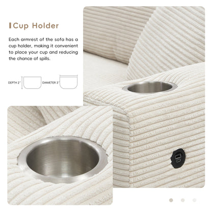 Corduroy Sectional Sofa,L Shaped Cloud Couch With Usb Charging Port,Cup Holder,Deep Seat Sofa Bed With 50 Chaise
