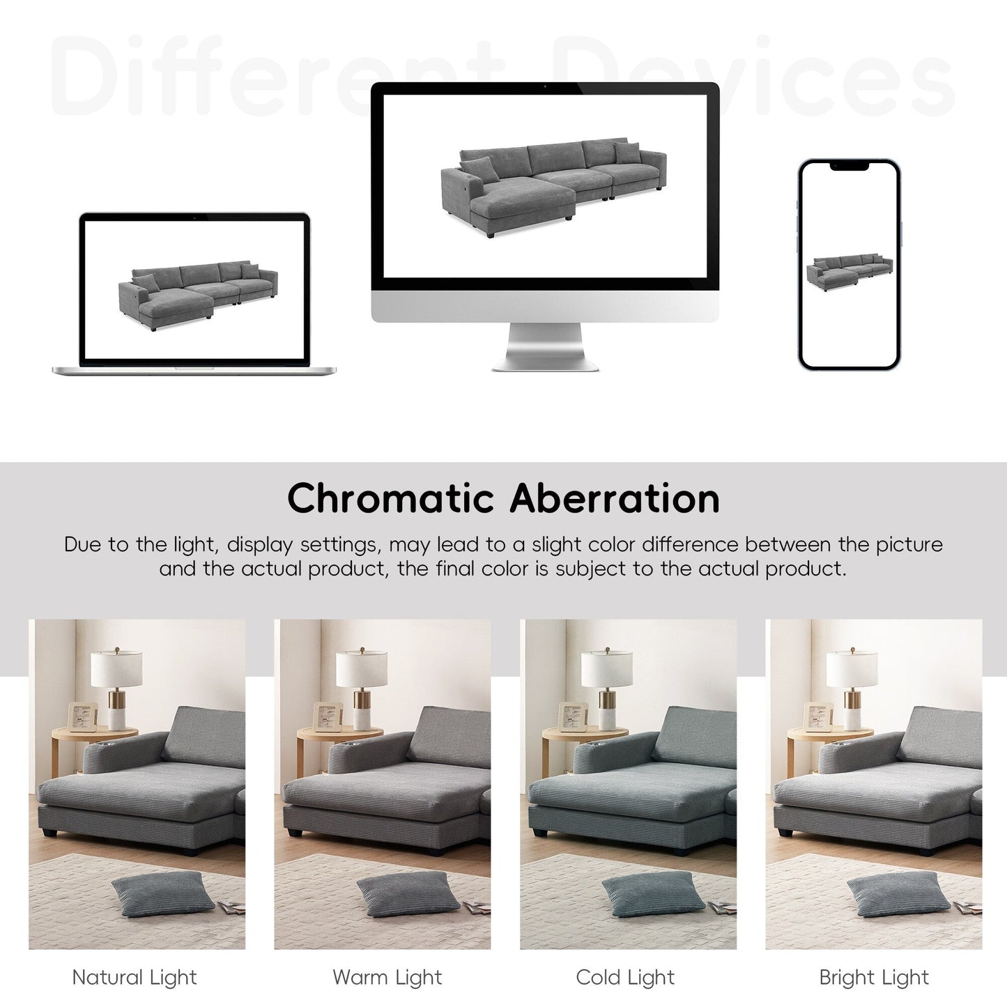 Corduroy Sectional Sofa,L Shaped Cloud Couch With Usb Charging Port,Cup Holder,Deep Seat Sofa Bed With 50 Chaise