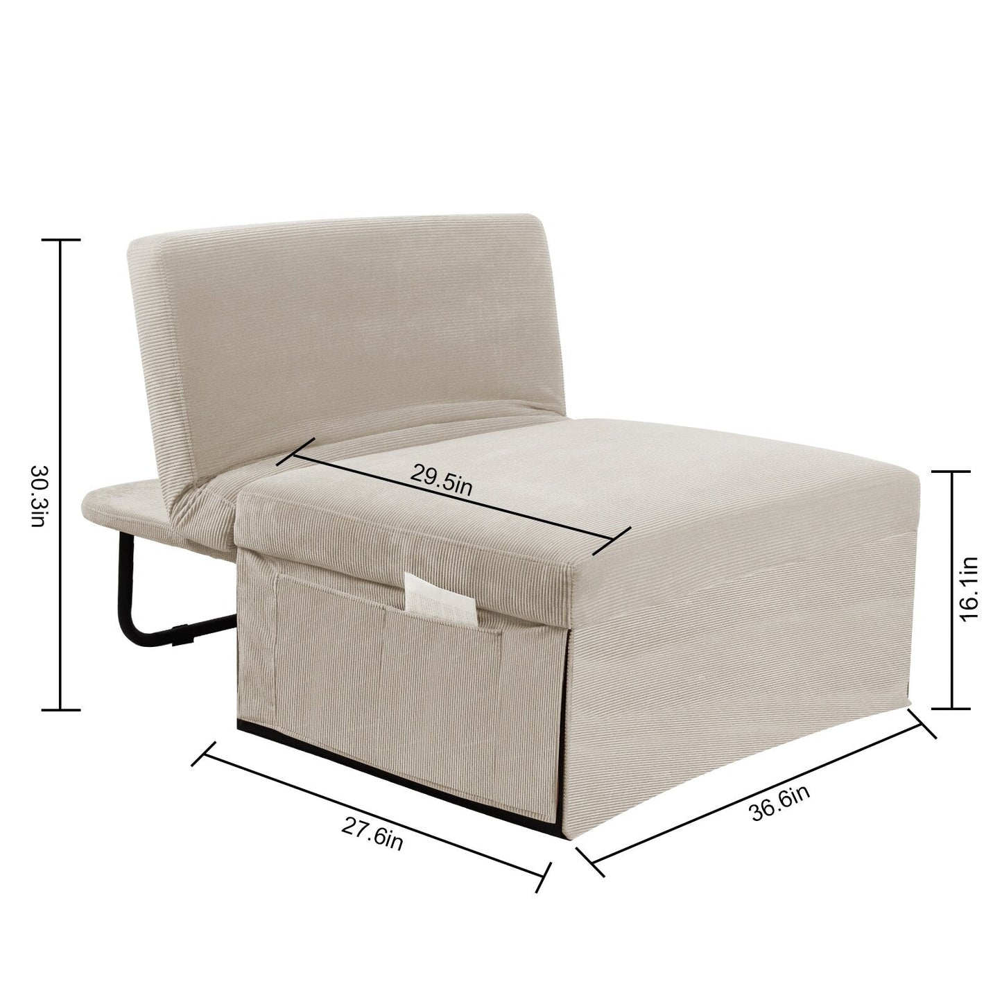 Corduroy Single Convertible Sofa Bed with Reclining Backrest