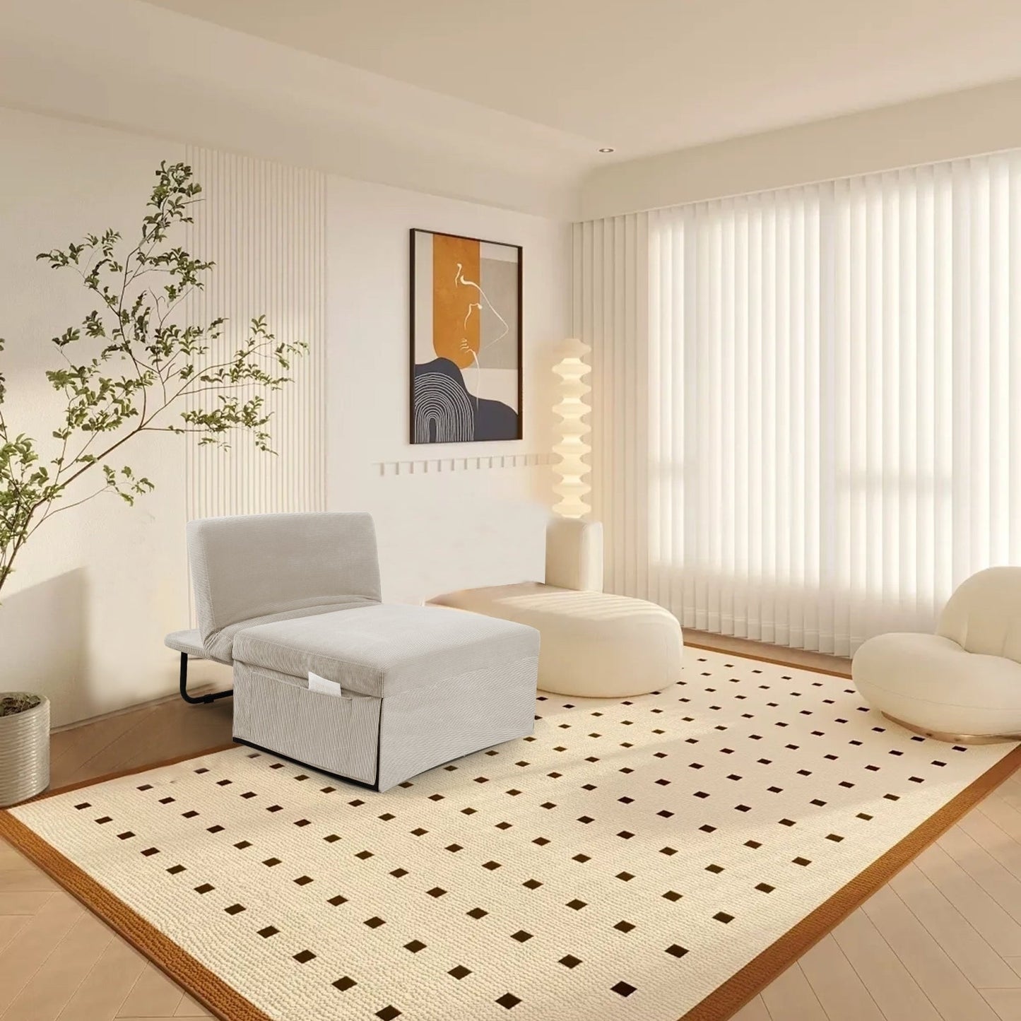 Corduroy Single Convertible Sofa Bed with Reclining Backrest
