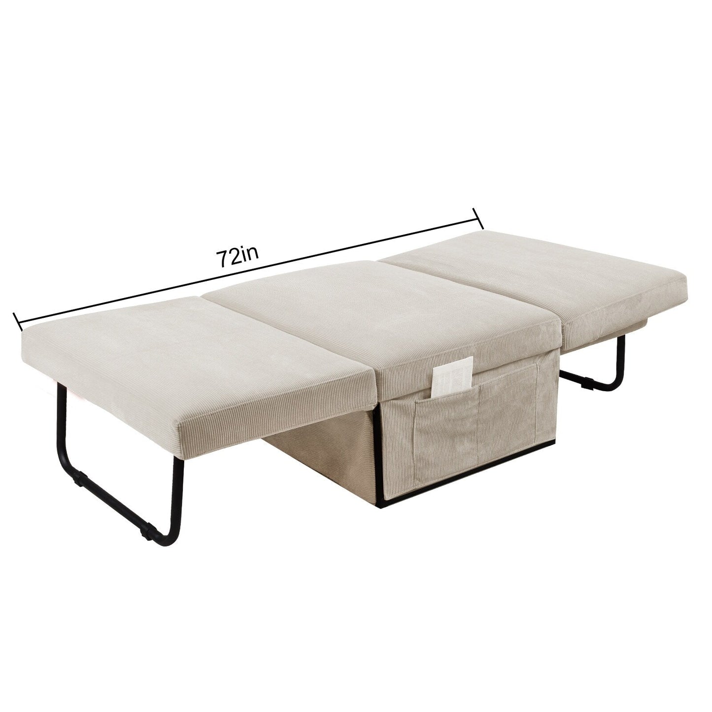 Corduroy Single Convertible Sofa Bed with Reclining Backrest