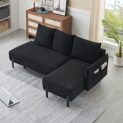 Corduroy Sofa Recliner Sofa with Metal Tapered Legs, Long Couch with 3 Matching Pillows and Side Pockets for Living Room