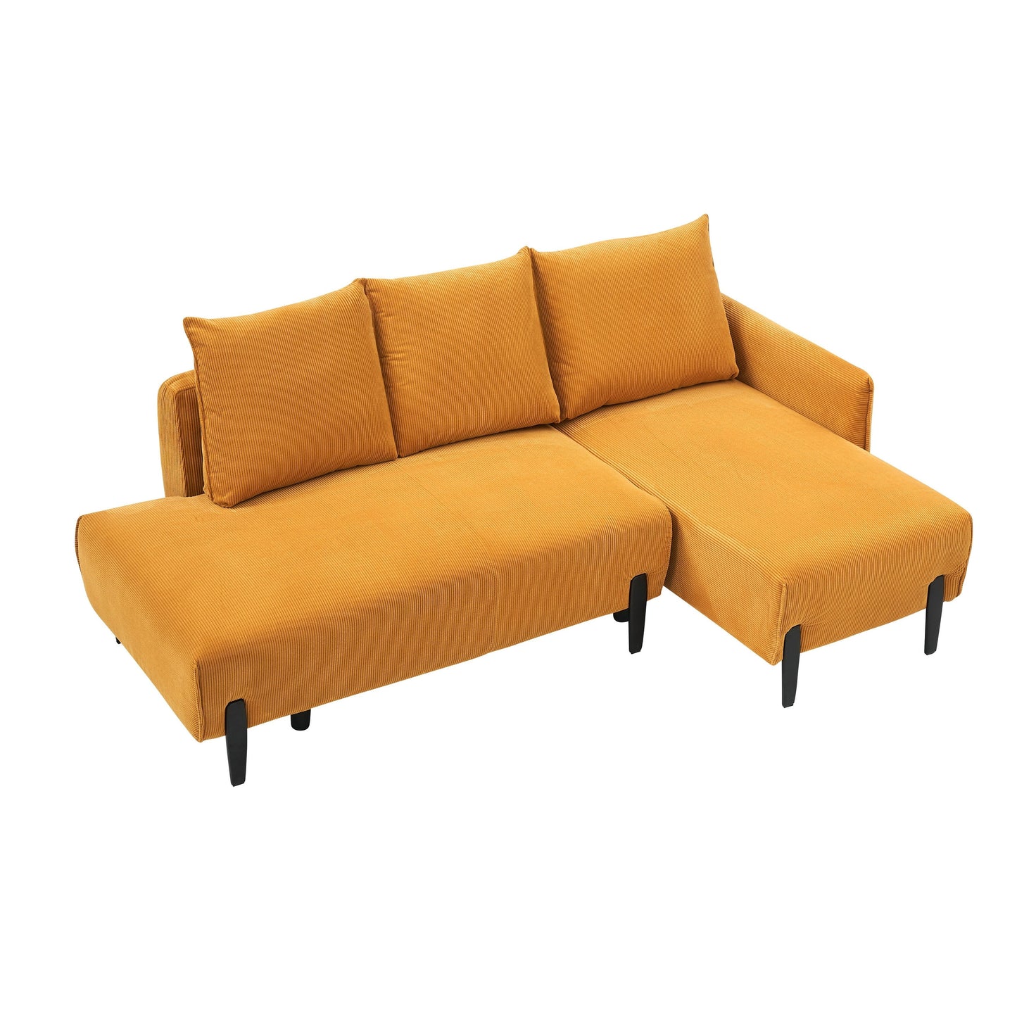 Corduroy Sofa Recliner Sofa with Metal Tapered Legs, Long Couch with 3 Matching Pillows and Side Pockets for Living Room