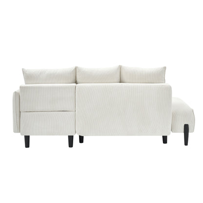 Corduroy Sofa Recliner Sofa with Metal Tapered Legs, Long Couch with 3 Matching Pillows and Side Pockets for Living Room