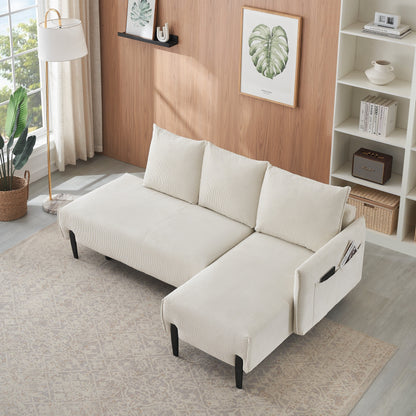 Corduroy Sofa Recliner Sofa with Metal Tapered Legs, Long Couch with 3 Matching Pillows and Side Pockets for Living Room
