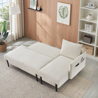 Corduroy Sofa Recliner Sofa with Metal Tapered Legs, Long Couch with 3 Matching Pillows and Side Pockets for Living Room