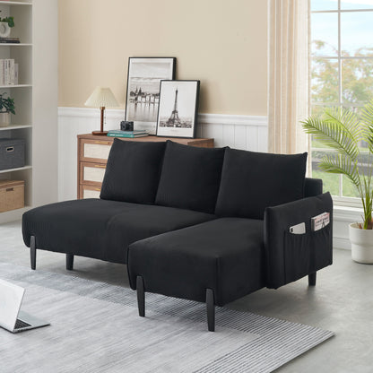 Corduroy Sofa Recliner Sofa with Metal Tapered Legs, Long Couch with 3 Matching Pillows and Side Pockets for Living Room