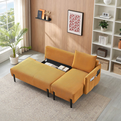 Corduroy Sofa Recliner Sofa with Metal Tapered Legs, Long Couch with 3 Matching Pillows and Side Pockets for Living Room