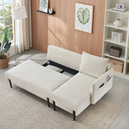 Corduroy Sofa Recliner Sofa with Metal Tapered Legs, Long Couch with 3 Matching Pillows and Side Pockets for Living Room