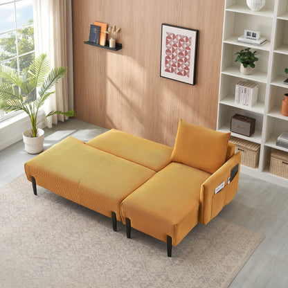 Corduroy Sofa Recliner Sofa with Metal Tapered Legs, Long Couch with 3 Matching Pillows and Side Pockets for Living Room