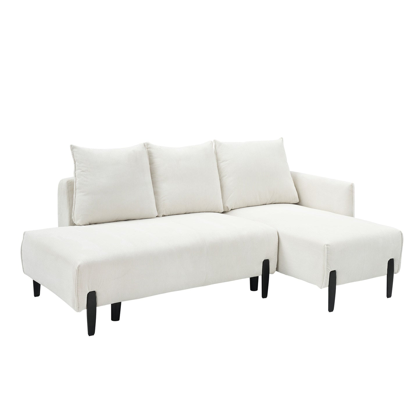 Corduroy Sofa Recliner Sofa with Metal Tapered Legs, Long Couch with 3 Matching Pillows and Side Pockets for Living Room