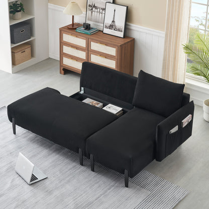 Corduroy Sofa Recliner Sofa with Metal Tapered Legs, Long Couch with 3 Matching Pillows and Side Pockets for Living Room