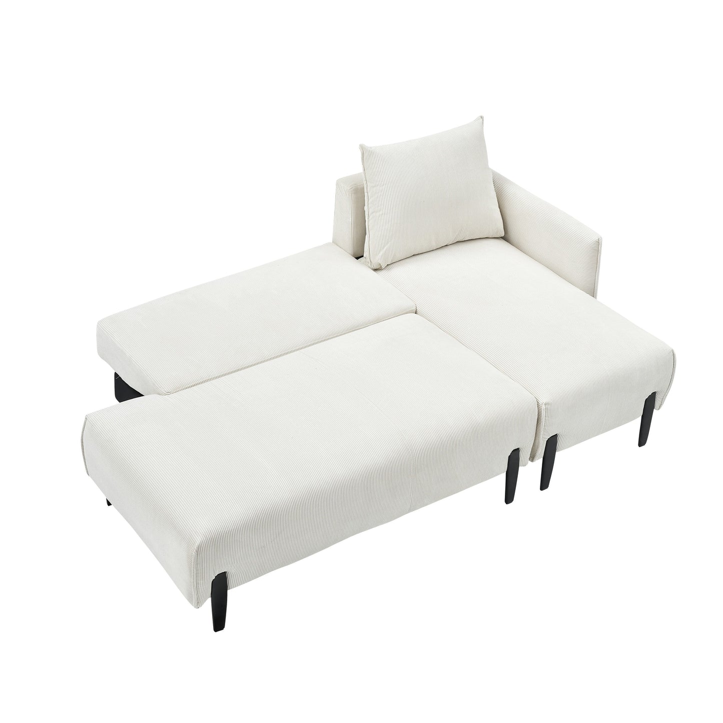 Corduroy Sofa Recliner Sofa with Metal Tapered Legs, Long Couch with 3 Matching Pillows and Side Pockets for Living Room
