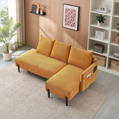 Corduroy Sofa Recliner Sofa with Metal Tapered Legs, Long Couch with 3 Matching Pillows and Side Pockets for Living Room