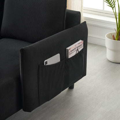 Corduroy Sofa Recliner Sofa with Metal Tapered Legs, Long Couch with 3 Matching Pillows and Side Pockets for Living Room