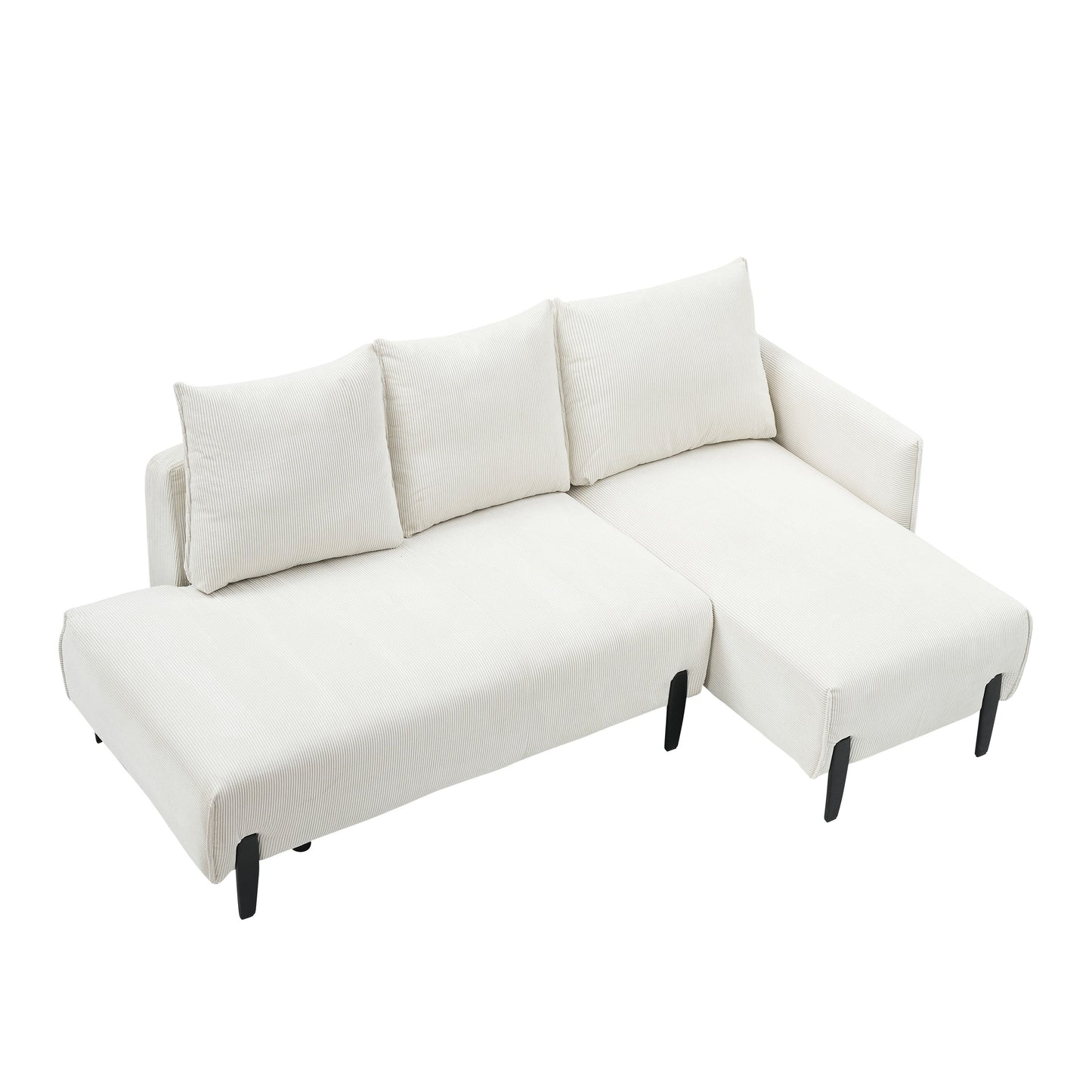Corduroy Sofa Recliner Sofa with Metal Tapered Legs, Long Couch with 3 Matching Pillows and Side Pockets for Living Room
