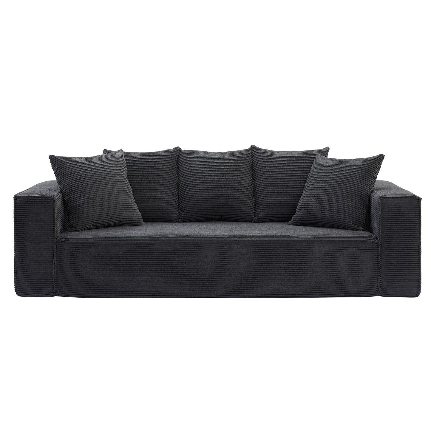 Corduroy Upholstered 3-seater Sofa with 5 Toss Pillows