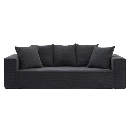 Corduroy Upholstered 3-seater Sofa with 5 Toss Pillows