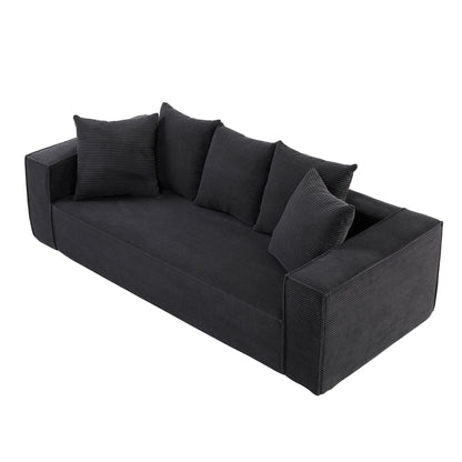 Corduroy Upholstered 3-seater Sofa with 5 Toss Pillows