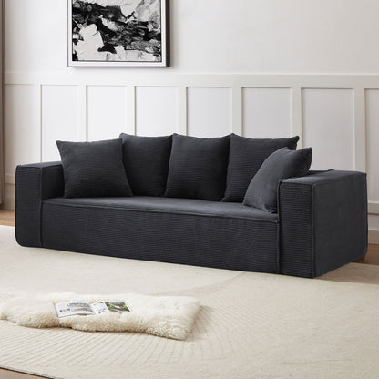 Corduroy Upholstered 3-seater Sofa with 5 Toss Pillows