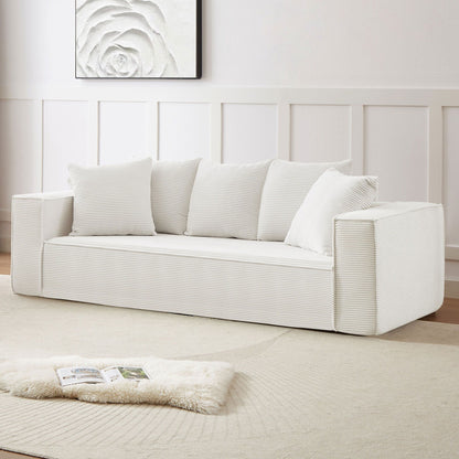 Corduroy Upholstered 3-seater Sofa with 5 Toss Pillows