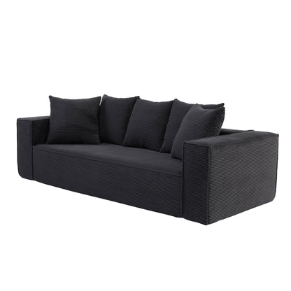 Corduroy Upholstered 3-seater Sofa with 5 Toss Pillows