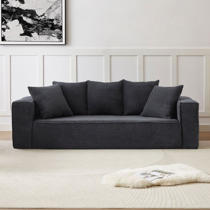 Corduroy Upholstered 3-seater Sofa with 5 Toss Pillows