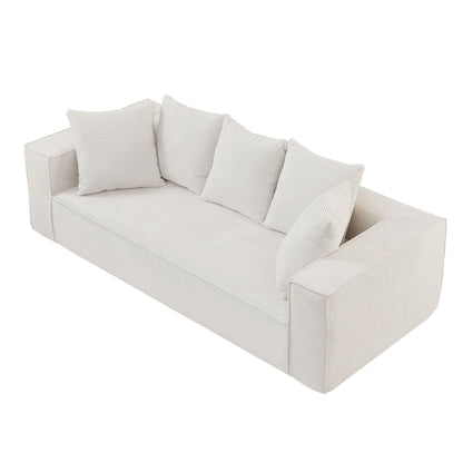 Corduroy Upholstered 3-seater Sofa with 5 Toss Pillows
