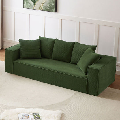 Corduroy Upholstered 3-seater Sofa with 5 Toss Pillows