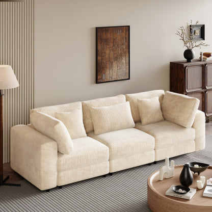 Corduroy Upholstered 3-seater Sofa with Removable Cushions
