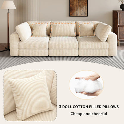 Corduroy Upholstered 3-seater Sofa with Removable Cushions