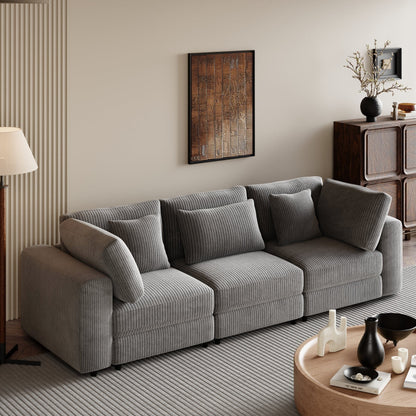 Corduroy Upholstered 3-seater Sofa with Removable Cushions
