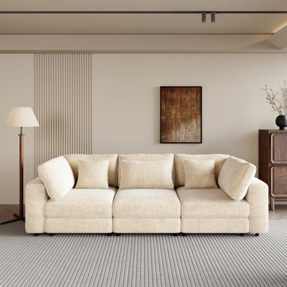 Corduroy Upholstered 3-seater Sofa with Removable Cushions