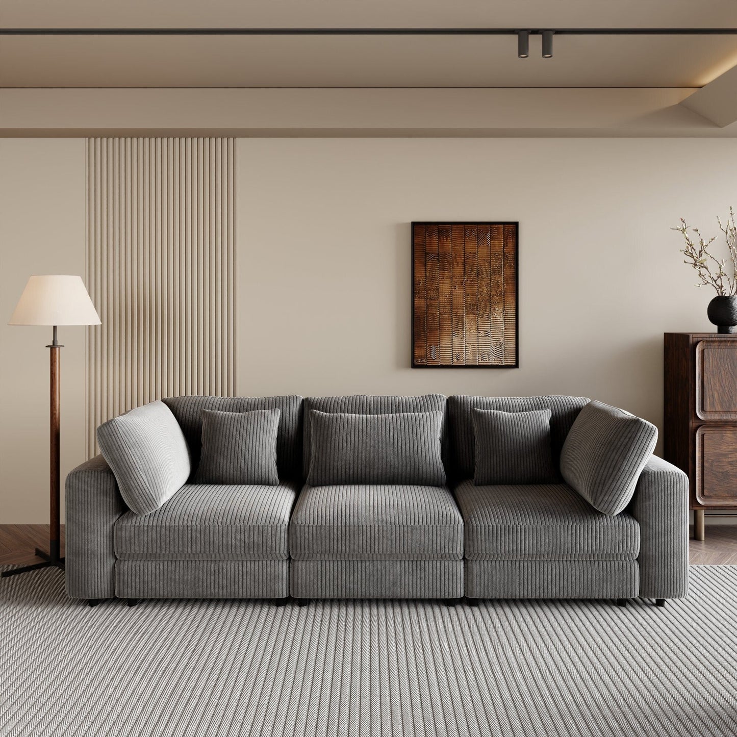 Corduroy Upholstered 3-seater Sofa with Removable Cushions