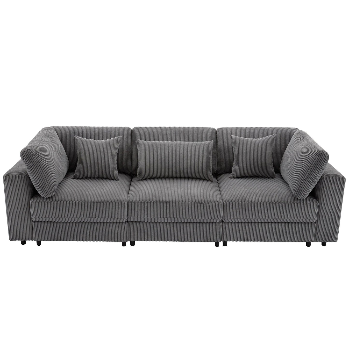 Corduroy Upholstered 3-seater Sofa with Removable Cushions