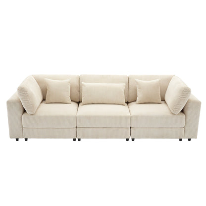 Corduroy Upholstered 3-seater Sofa with Removable Cushions