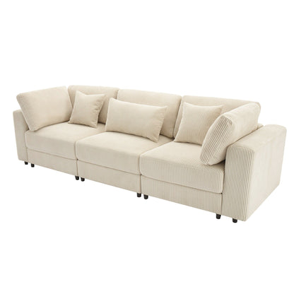 Corduroy Upholstered 3-seater Sofa with Removable Cushions