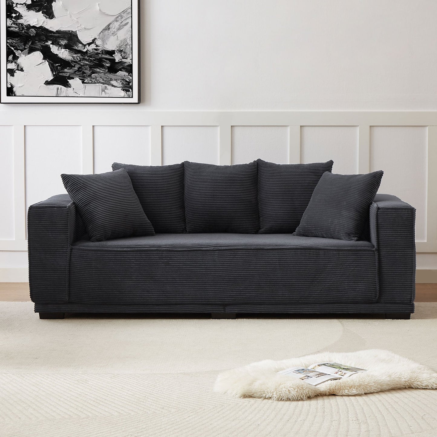 Corduroy Upholstered 3-seater Sofa with Toss Pillows