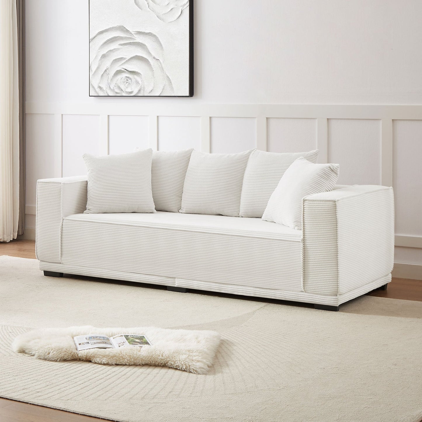 Corduroy Upholstered 3-seater Sofa with Toss Pillows