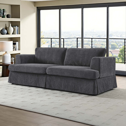 Corduroy Upholstered Skirted Sofa - 39 D x 84.5 W x 33 H